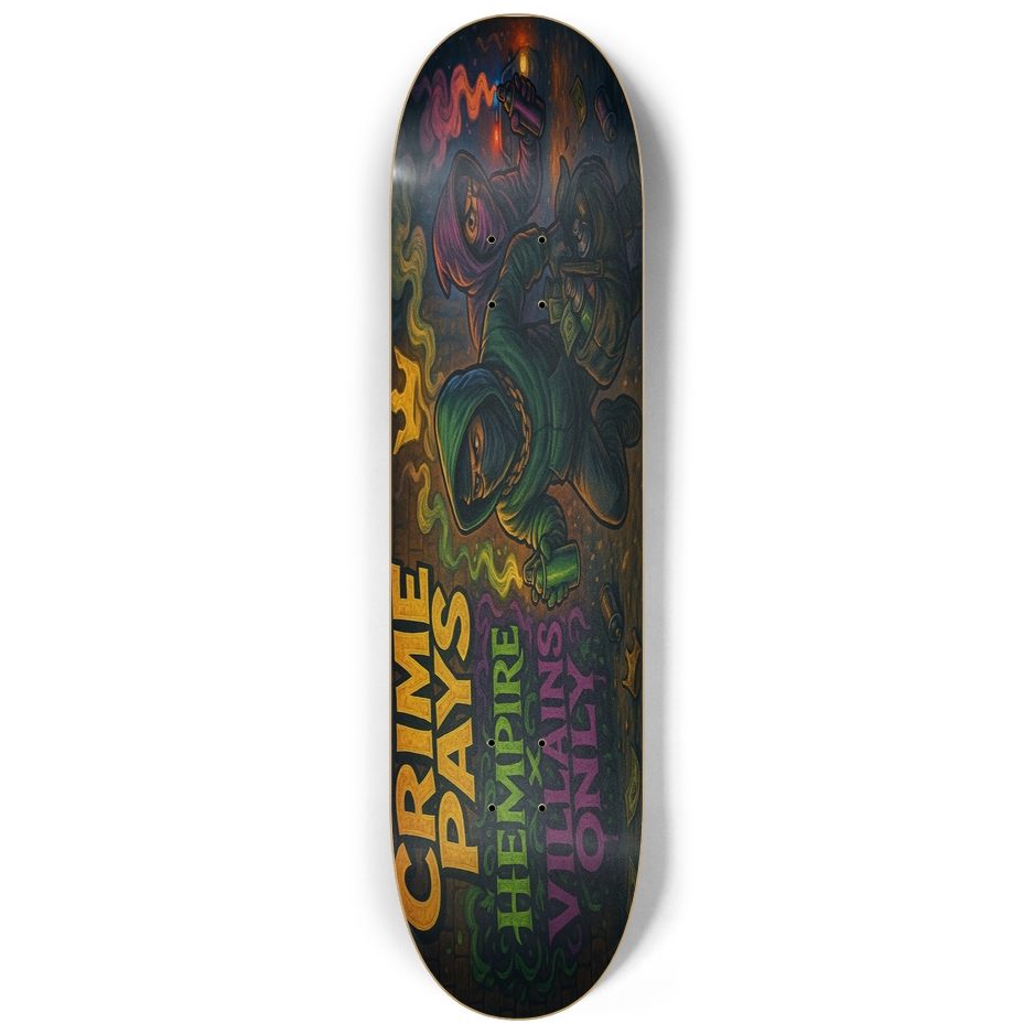 Crime Pays 8.25 X 32.25 Inches 7 Ply Maple Skateboard Deck Graphic by Hempire clothing co.Crime Pays 8.25 X 32.25 Inches 7 Ply Maple Skateboard Deck GraphicUncategorizedHempire clothing co.Skateboardcrime-pays
